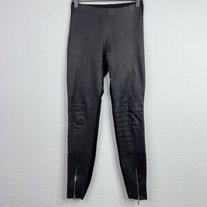 illia‎ Pants Womens XS Black Leather Ankle Zip Quilted Knee Moto Grunge Leggings